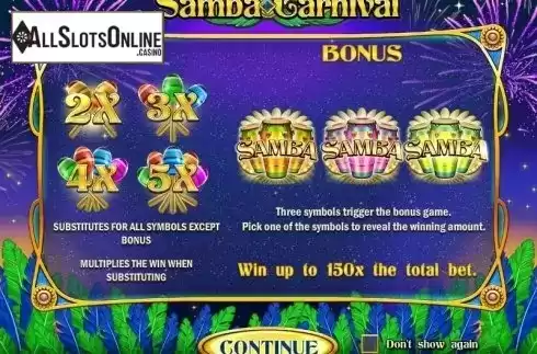 Game features. Samba Carnival from Play'n Go