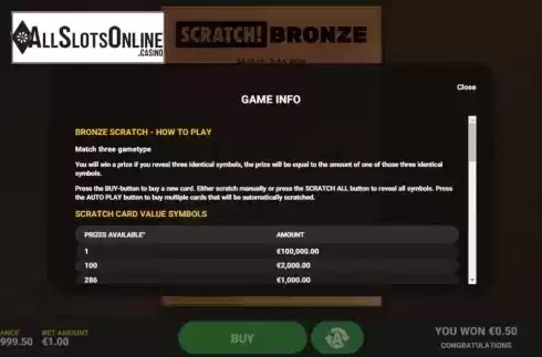 Info 1. Scratch Bronze from Hacksaw Gaming