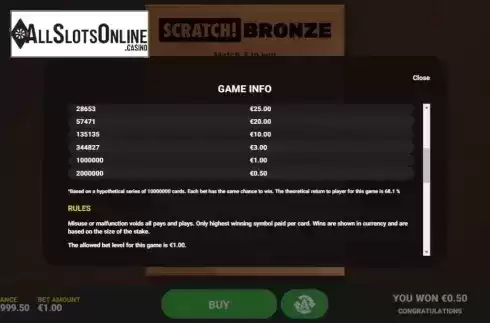 Info 2. Scratch Bronze from Hacksaw Gaming