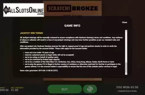 Info 4. Scratch Bronze from Hacksaw Gaming