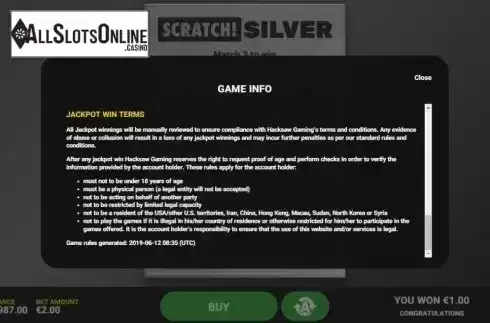 Info 4. Scratch Silver from Hacksaw Gaming