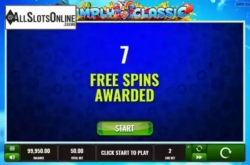 Free spins screen. Simply Classic from Playreels