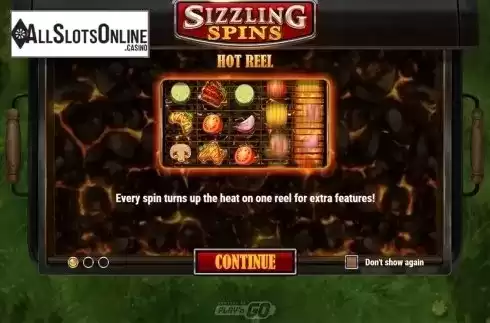 Intro screen. Sizzling Spins from Play'n Go