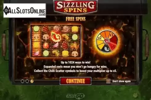 Intro screen 3. Sizzling Spins from Play'n Go