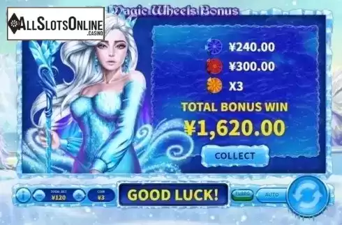 Bonus Game Win Screen. Snowfall Queen from Skywind Group