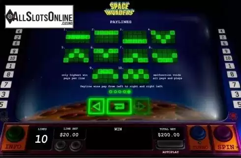 Screen6. Space Invaders from Playtech