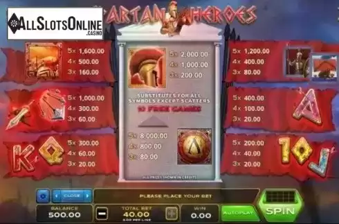 Paytable. Spartan Heroes from Xplosive Slots Group