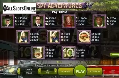 Paytable . Spy Adventures from X Play