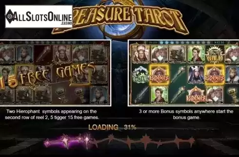 Start screen. TREASURE TAROT from XIN Gaming