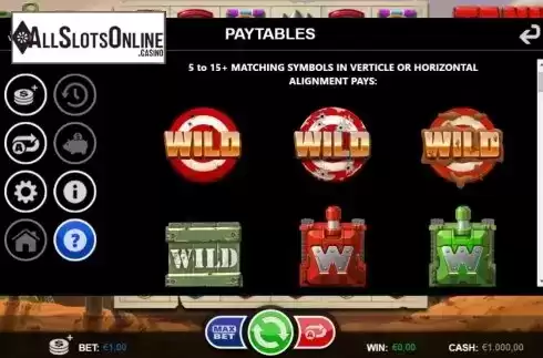 Paytable 1. Tanks of Glory from Betsson Group
