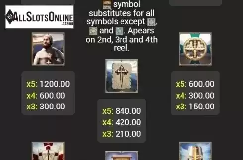 Paytable. Templars Quest from Fazi