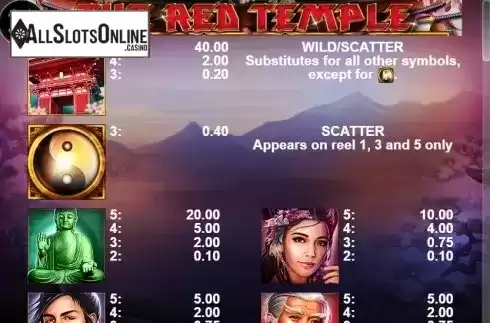 Paytable 1. The Red Temple (Casino Technology) from Casino Technology