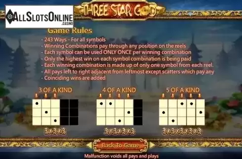 Rules. Three Star God from SimplePlay