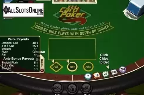 Reels screen. Tri Card Poker from RTG