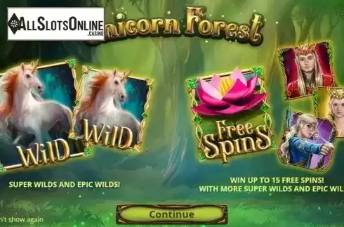 Features screen. Unicorn Forest from Leap Gaming