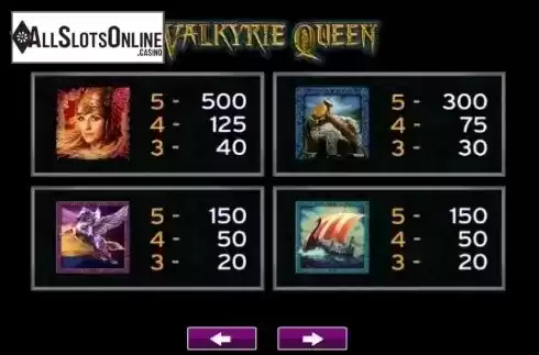 Paytable 1. Valkyrie Queen from High 5 Games