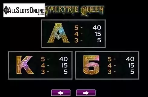 Paytable 2. Valkyrie Queen from High 5 Games