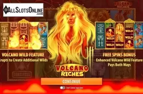Intro Game screen. Volcano Riches from Quickspin