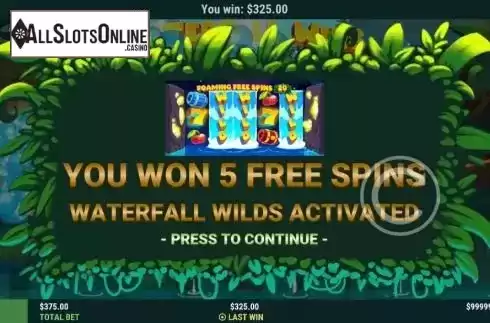 FS win screen. Waterfall Wins from Slot Factory