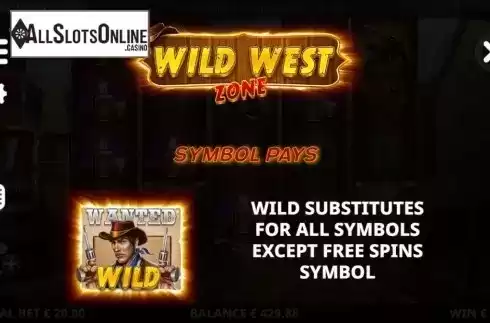 Paytable 1. Wild West Zone from Leander Games
