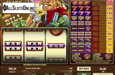 Win screen. Wild Wild Bill from Tom Horn Gaming