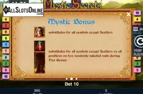 Paytable 2. Mystic Secrets from Greentube