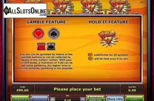 Paytable 2. Hold it Casino from Greentube