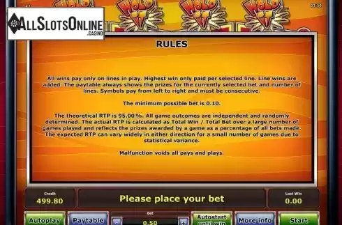 Paytable 3. Hold it Casino from Greentube