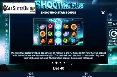Paytable 2. Shooting Stars from Greentube