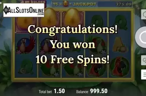 Free Spins Screen. 15 Golden Eggs from Booongo