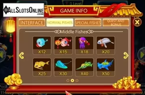 Paytable 2. 3 Gods Fishing from Dragoon Soft