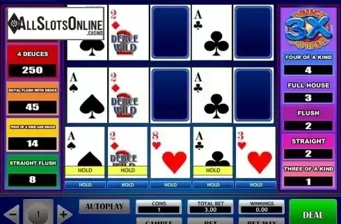 Game Screen. 3x Deuce Poker from iSoftBet