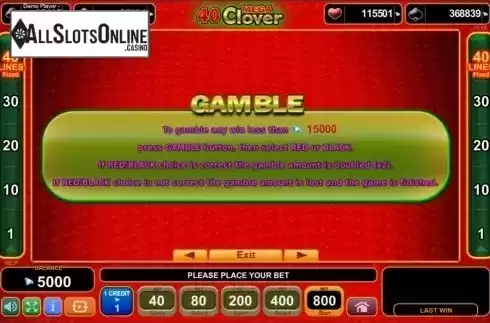 Paytable 2. 40 Mega Clover from EGT