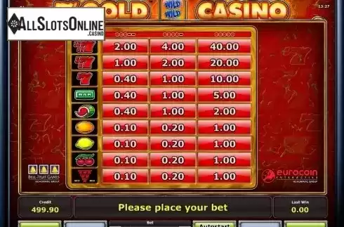 Paytable 1. 7´s Gold Casino from Greentube