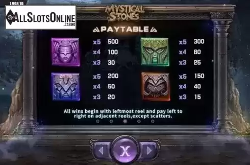 Paytable 1. Mystical Stones from Dream Tech