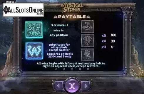 Paytable 2. Mystical Stones from Dream Tech