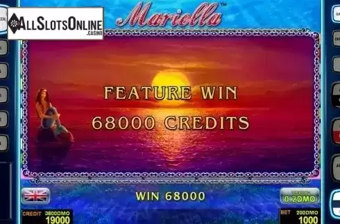 Win screen. Mariella Deluxe from Novomatic