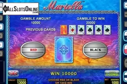 Gamble game screen. Mariella Deluxe from Novomatic