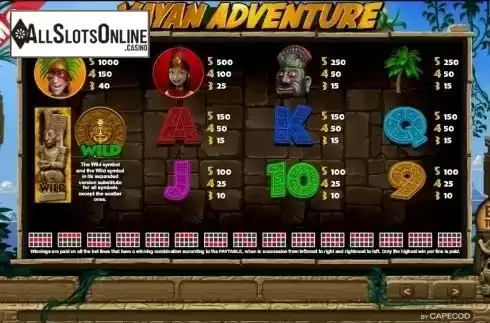Paytable 1. Mayan Adventure from Capecod Gaming