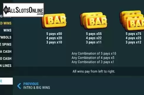 Paytable 2. Mega Combo Cash (Slot Factory) from Slot Factory