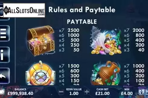 Paytable screen. Mermaid’s Wealth from ReelNRG
