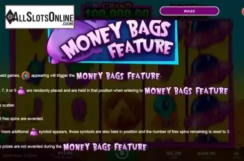 Money Bags feature screen