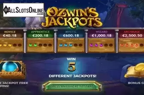 Intro screen. Ozwin's Jackpots from Yggdrasil