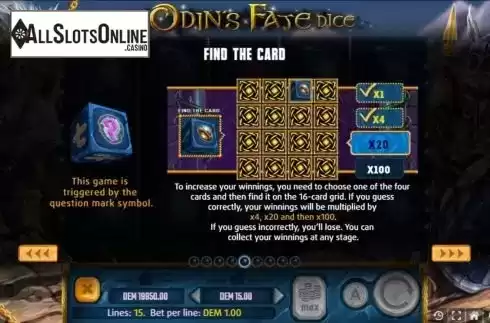 Bonus game screen. Odins Fate Dice from Mancala Gaming