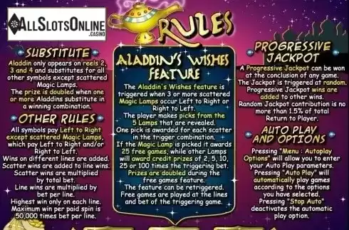 Rules. Aladdin's wishes from RTG