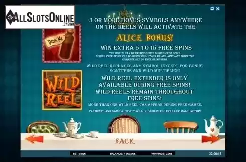 Paytable 1. Alice Adventure from iSoftBet