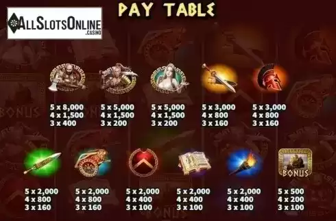 Paytable 2. Ares God of War from KA Gaming
