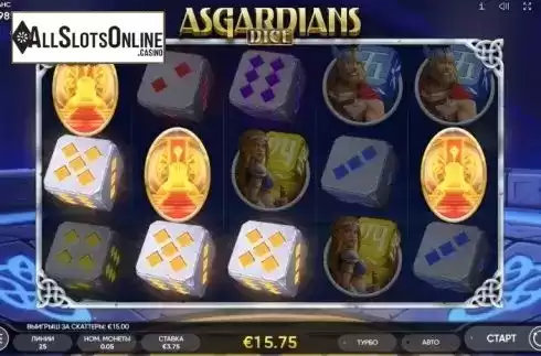 Win screen. Asgardians Dice from Endorphina