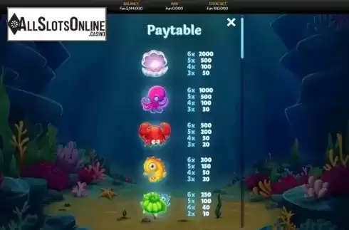 Paytable. Bubbles Bonanza from OneTouch