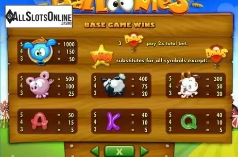 Paytable 1. Balloonies Farm from IGT